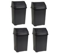 Set of 4-50L Litre Large Heavy Duty Plastic Swing Bin Soft Close Swing Flip Top Lid Waste Recycle Recycling Dustbins Kitchen, Bathroom Waste Rubbish Trash Waster Paper Refused Bins [Midnight Greyish]