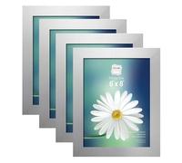 Set of 4-6” x8” inches Silver Photo Frames picture frames - Glass Window, Freestanding and Wall Mountable Photo Frame for Wedding Family Tabletop Freestanding