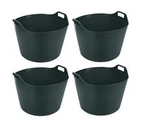 Set of 4-75L Litre Large Flexi Tub Multi Purpose Flexible Colour Plastic Storage Container Bucket Robust Trug Polyethylene Flex Tub For Home Garden Builder Animal Feed Toys MADE IN U.K (Dark Green)