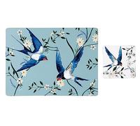 Set of 4 (8 pc) Flying Home Birds Placemat & Coaster Set, Cork Backed Placemats & Coasters, & Kitchen Protector Mats for Decoration, Heat-Resistant Coating