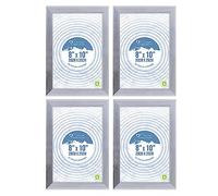 Set Of 4-8" x 10" Frames with Glass Front, Ideal For Wall Hanging or Tabletop Display. Ribbed Design Photo Frames with Contemporary Hanging Hooks 20 x 25 cm For Home/Office Wall Decoration - Silver