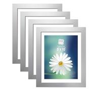 (Set of 4) 8x10 Inch Silver Picture Frames Photo Frame Set MDF Wood with Real Glass Front Photo Frames Display Frames Art Print Poster Frame Wall-Mountable & Freestanding For Home Office Schools