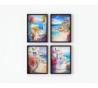 Set of 4 A4 Prints of Mediterranean Coastal Wall Art Prints - Abstract Art for Living Room, Bedroom, Kitchen, and Bathroom Decor - Room Wall Decor Posters (Prints Only)