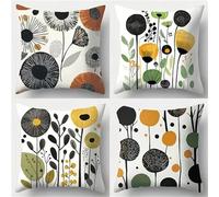 Set of 4 Abstract Flower Decorative Throw Pillow Covers 70x70 cm Black Green Velvet Cushion Covers Double-Sided Square Sofa Pillowcase for Outdoor Furniture Garden Living Room