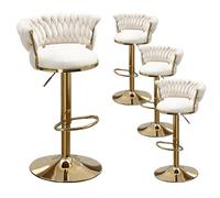 Set of 4 Adjuble Velvet Swivel Bar Stools, Modern Counter Height Chairs with Woven Back, Upholstered Dining Fur for Kitchen Island, Cafe, Pub, Farmhouse