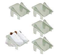 - Set of 4 Adjustable Shoe Rac 3 Height-Adjustable Shoe nizers Space-Saving Plastic Double-Layer Non-Slip Design (Green)
