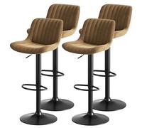 Set of 4 Adjustable Velvet Bar Stools 360° Swivel Chairs with Backrest Stylish Kitchen & Dining Room Furniture Brown 47x46x87 cm Perfect for Lounge Use
