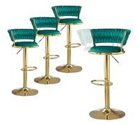 Set of 4 Adjustable Velvet Bar Stools - Dark Green Swivel Counter Stools with Footrest for Kitchen Island Breakfast Bar - 360° Rotating High Chairs