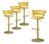 Set of 4 Adjustable Velvet Swivel Bar Stools with Footrest - 360° Rotating High Counter Stools for Kitchen Island & Breakfast Bar - Stylish Orange & Yellow Colors