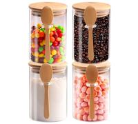 Set of 4 Airtight Glass Jars with Bamboo Lids and Spoons - 20oz Decorative and Durable Borosilicate Glass Canisters Perfect for Storing Coffee Beans,Tea,Flour,Sugar,Nuts,Candy,Bath Salts and More