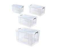 Set of 4 Allstore Storage Box with Lid & Silver Clamp - Clear Whitefurze Clear One Size