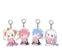 Set of 4 Anime Re Zero Emilia Rem Keyrings - Charming Kawaii Keys, Gift for Anime Fans (Multi-Colour)