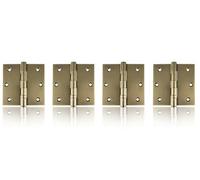 Set of 4 Antique Hinges - Classic Design for Cabinets, Doors, Chests, Boxes, Retro Vintage Style, Measures 4.0 x 4.0 x 2.5 mm Square Edge - Without Finial and with 2 Bearings Brass English Bronze