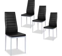 Set of 4 Armless Upholstered Dining Chairs with High Back-Black