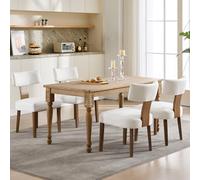 Set of 4 Armless Wooden Dining Chairs Linen Upholstered Kitchen Side Chairs with Backrest Cream White Stylish for Living Room & Bedroom Wooden Legs