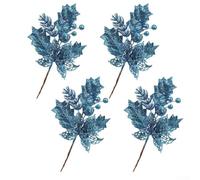 Set Of 4 Artificial Christmas Tree Branch Picks With Hollowed Fruit Spike Design, Glitter Finish For Festive Decoration Of Trees, Wreaths And Holiday Centerpieces, Plastic Twigs(Blue)
