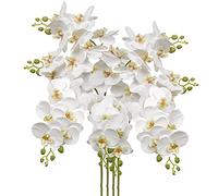 Set of 4 Artificial Flowers Orchid Branch Artificial Phalenopsis Orchid Decorative White Flowers Artificial Branch Decoration Real Touch Artificial Flowers Like Real with 9 Flowers