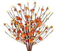 Set of 4 Artificial Orange Berry Stems Twigs with Pumpkins Sprigs 16.5 Inches Harvest Fall Floral Picks Fake Pip Berries Sprays Branches for Autumn Winter Thanksgiving Festival Home Decoration (4)
