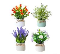 Set of 4 Artificial Potted Flowers with Small Faux Plants for Stylish For Tabletop or Office Decor (B)