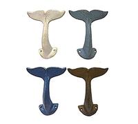 Set of 4 Assorted MayRich Cast Iron Whale's Tails Decorative Wall Hooks