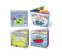 Set of 4 Baby Bath Books | First Words ABC Letters & Numbers | Plastic Coated & Padded | Floating Fun Educational Learning Toys for Toddlers & Kids