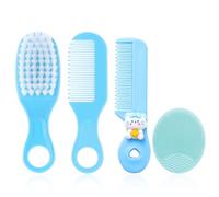 Set of 4 Baby Hair Brush, Massage Brush, Comb Set, Silicone Care Brush, Baby Comb, Soft Hair Baby Brush for Kids and Newborns (Blue)