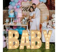 Set of 4 BABY Letters LED Light, Large Marquee Light Up, Baby Shower Mosaic Letter Decorative Light for Birthday Party, 120cm-4ft