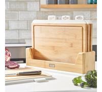 Set of 4 Bamboo Index Chopping Boards with Stand & Food Type Tabs Cooks Professional White One Size