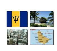SET OF 4 BARBADOS FRIDGE MAGNETS - BARBADOS FLAG BARBADOS MAP BARBADOS ATTRACTIONS