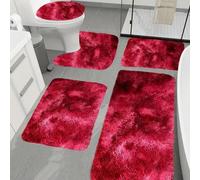 Set of 4 Bath Mats NonSlip Absent Shower Rugs Soft Machine Washable Tie Dye Red Bath Carpet Ideal for Bathroom Shower and Bathtub Decor