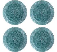 Set of 4 Beaded Placemats Tea Cup Coaster Turquoise Blue Wedding Gift Indian Home Decor