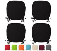 Set Of 4 Beautiful REMOVABLE Dining Garden Chair Foam Cushion Seat Pads With Ties (Black)