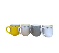 Set of 4 Bee Happy Printed Mugs Tea Coffee Cups Premium Quality Mug