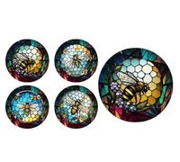 Set of 4 Bee Stained Glass Effect Round MDF Coaster - Set-30
