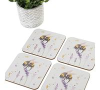 Set of 4 Bees and Lavender Laminated Cork Coasters