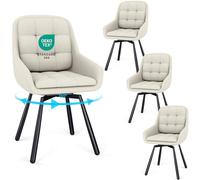 Set of 4 Beige Swivel Dining Chairs with Armrests 360° Rotating Upholstered Seating Durable Metal Legs Ideal for Living Room Kitchen Bedroom Decor.