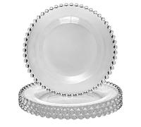 Set of 4 Bella Perle Glass Dessert Plates with Beaded Edge Alfresco Dining Tableware