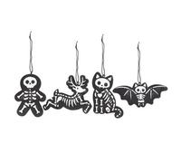 Set Of 4 Black Creepy Skeleton Cookie Ornaments For Spooky Christmas
