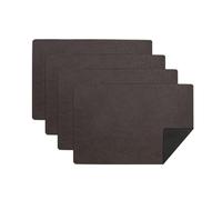 Set of 4 Black Faux Leather Placemats - Waterproof Oil-Proof Heat Resistant Wipeable Reversible Table Mats for Kitchen & Dining - Elegant & Durable Decor