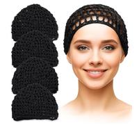Set of 4 Black Hair Net for Sleeping - 14 x 17.8 cm Lightweight Smooth Viscose Hair Nets - Comfortable and Breathable for Comfortable Long Use at Night - Handmade with 1.3-2.5 cm Size Variation