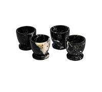 Set of 4 Black Marble Himalayan Marble Egg Cups - Hand Carved
