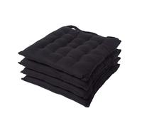 Homescapes Plain Seat Pads with Button Straps 100% Cotton 40x40 cm Set of 4 Black