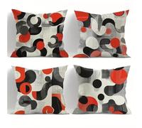 Set of 4 Black Red Decorative Throw Pillow Covers 70x70 cm Abstract Velvet Cushion Covers Double-Sided Square Sofa Pillowcase for Outdoor Furniture Garden Living Room