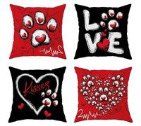 Set of 4 Black Red White Decorative Throw Pillow Covers 70x70 cm Cartoon Velvet Cushion Covers Double-Sided Square Sofa Pillowcase for Outdoor Furniture Garden Living Room
