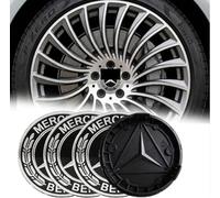 Set of 4 Black & Silver Alloy Wheel Centre Hub Caps 75mm - Luxury Laurel Design Car Rim Emblems - Universal Replacement Wheel Badge Covers for Most Vehicles