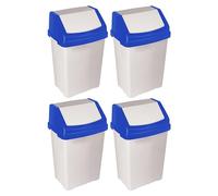 Set of 4 - Blue 50L Litre Tall Swing Bin High Grade Plastic Flip Top Waste Bin Indoor Recycling Bins Space Saving Dustbin Rubbish Trash Refused Bins for Home/Office/Kitchen/Bathroom - Made in UK