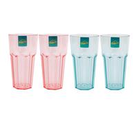Set of 4 Blue Pink Plastic Tumblers Large Retro Drinks Glasses Summer Outdoor