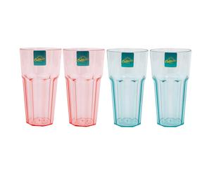 Set of 4 Blue Pink Plastic Tumblers Large Retro Drinks Glasses Summer Outdoor