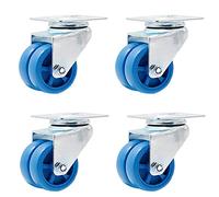 Set of 4 Blue Swivel Plate Casters 360° Silent PA Nylon Wheels Durable Metal Furniture Castors WearResistant Double Wheel for Chair Coffee Table & Flower Stand