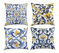 Set of 4 Blue Yellow Decorative Throw Pillow Covers 30x30 cm Mandalas Velvet Cushion Covers Double-Sided Square Sofa Pillowcase for Outdoor Furniture Garden Living Room